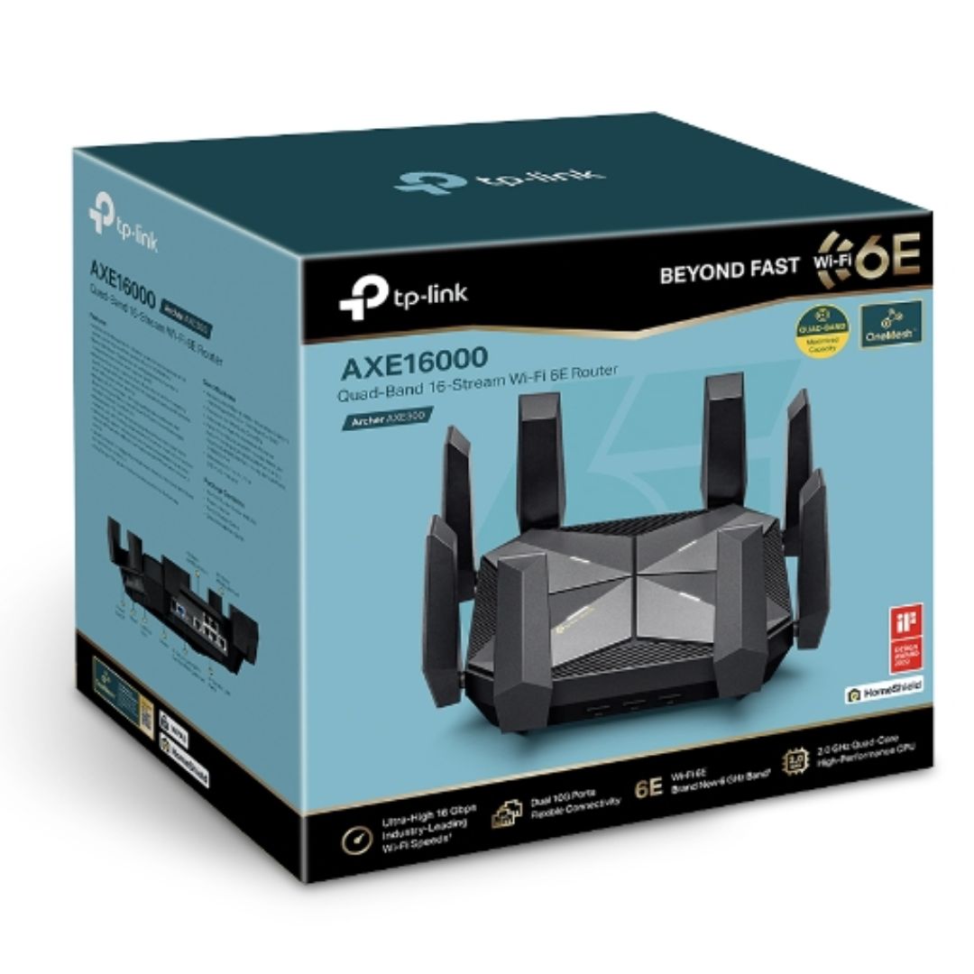 TP-Link Archer AXE300 AXE16000 Quad-Band Wi-Fi 6E Router, Up to 15.6 Gbps Quad-Band WiFi , Two 10G Ports