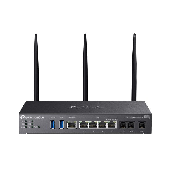 TP-Link DR3650v Omada AX3000 Wi-Fi 6 Gigabit Desktop DSL Gateway, 574Mbps at 2.4 GHz + 2402 Mbps at 5 GHz (HE160) Wi-Fi Speed, VDSL Profile 35b 350/60