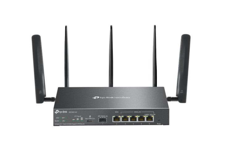 TP-Link ER706W-4G Omada 4G+ Cat6 AX3000 Gigabit VPN Router, 4G+, Dual Band Wi-fi 6, 6 Gigabit Ports (5 RJ45+1 SFP), 5 High-Gain Detach Ant.